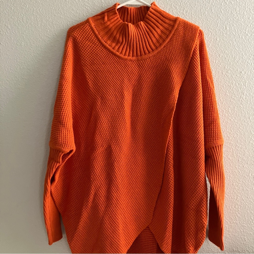 Truth + Style Knit Cross Over Funnel Neck Sweater - Pumpkin (M) A461103